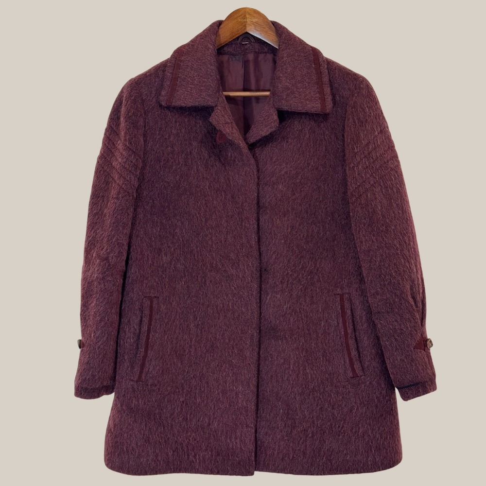 Vintage Burgundy Plum Llama Hair Wool Car Coat Women 8 Mod 60s 70s Sannwald - Picture 2 of 10